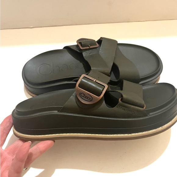 Chaco Leather Townes Slides - Dark Green - Picture 11 of 16